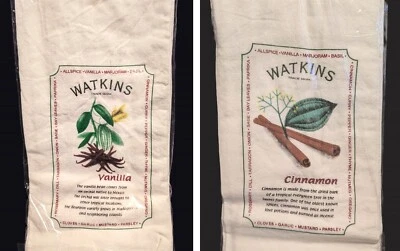 Watkins Spice Flour Sack (2) Kitchen Dish Towels NEW Vanilla Cinnamon PET RESCUE - Image 1 of 3