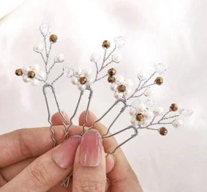 4 pz spille per capelli matrimonio argento strass scintillanti forcina perla cristallo - Foto 1 di 7