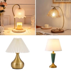 Vintage Glass Flower Bell Bedside Table Lamp Cloth/Feather Lamp Desk Night Light - Picture 1 of 50