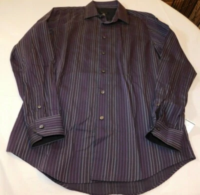 Camisa de hombre Van Heusen manga larga abotonada negra a rayas S 14-14 1/2 nueva con etiquetas Foto 1 de 4
