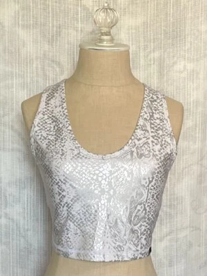 Sujetador deportivo DKNY para mujer corto sin relleno estampado de serpiente metálico plateado talla M Foto 1 de 4