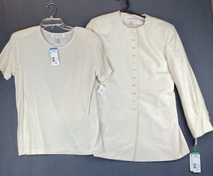 VTG Jones New York 2PC 100% Silk Blazer Casual Shirt Sz 8 NWT Ivory Lined Classy - Picture 1 of 23