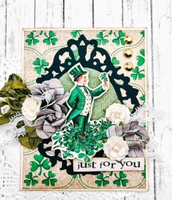 Handmade Vintage Retro JUST FOR YOU Clover Gentleman St. Patrick's Day Card - Image 1 of 3