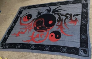 Fire & Ice Yin Yang Wall Hanging Tapestry Black Gray & Red 58 X 82 - Picture 1 of 11