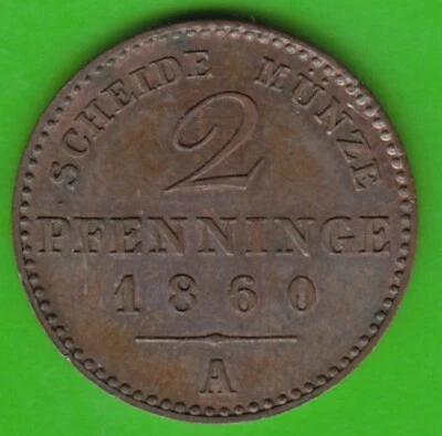 Coin Pfennig Prussia 2 Pennies 1860 A Superb High Grade nswleipzig - Image 1 of 3