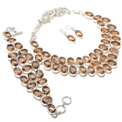 Faceted Morganite Gemstone Handmade 925 Sterling Silver Beautiful Jewelry Set M6 - Image 1 of 4