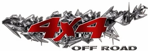 4 X 4 Red Metal Rip Checkered Flag Decal Graphic Set (2 Decals) - Picture 1 of 1