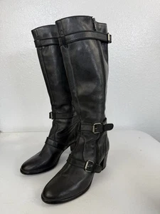 Vintage Italian made J. CREW black leather Rider Equestrian boots Size 8 90s Y2K - Picture 1 of 12