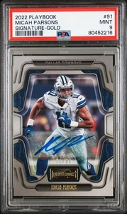 Playbook 2022 Micah Parsons firma oro autógrafo 30/99 PSA 9 Dallas Cowboys - Imagen 1 de 2