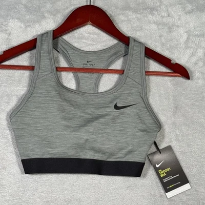 Nike Swoosh Bra Womens Small Grey Black Dri-FIT Medium Support BV3900-084 New - Image 1 of 4