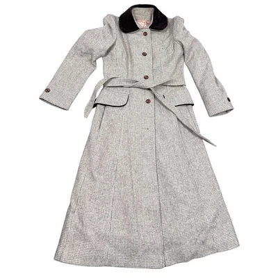 Abrigo Jill Jr. Tweed Años 60 Cinturón Lana Terciopelo Cuello Mediano 28 Cintura Foto 1 de 4