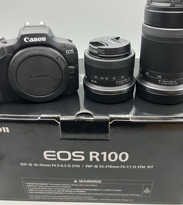 Canon EOS R100 Two-Lens Camera Bundle, RF-S 18-45mm, RF-S 55-210mm Lenses - Picture 1 of 3
