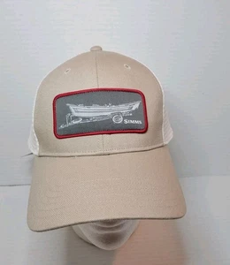 Simms Fishing Boat High Crown Patch Beige White Mesh Snapback Trucker Hat - NEW! - Picture 1 of 13