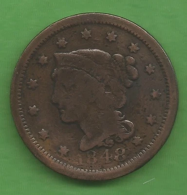 1848 BRAIDED HAIR LARGE CENT, 177 YEARS OLD!!! - Image 1 of 2