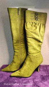 Pierre Dumas Green Faux Swead Boots - Picture 1 of 14