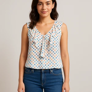 CITY CHIC MULTICOLOURED SLEEVELESS BLOUSE WITH FRILL NECK POLKA DOTS SIZE M - Bild 1 von 7
