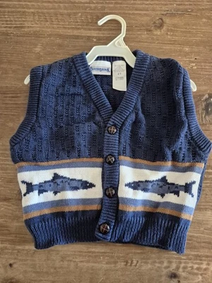 Chaleco Suéter Tejido Vintage Niños Talla 2T Buster Marrón Cable Tejido Pez Tiburón Foto 1 de 3