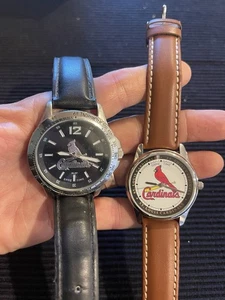 2 ST. LOUIS CARDINAL GAME TIME WATCHES STAINLESS BACKS UNWORN FRESH BATTERIES - Picture 1 of 6