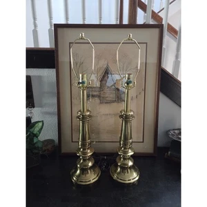 Pair of 27" Vintage Stiffel Polished Brass Table Lamps Classic Candlestick Style - Picture 1 of 10