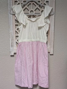 Crewcuts NWT Girls Dress 14 Pink White Flutter Sleeves Preppy Party School Light - Picture 1 of 7
