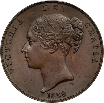 GREAT BRITAIN VICTORIA  1859  1 PENNY COIN, UNCIRCULATED, CERTIFIED PCGS MS63-BN - Image 1 of 4
