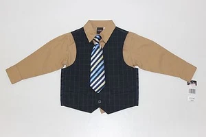 KOSTENLOSER VERSAND Retro Kleinkind Junge Größe 3T blau braun Outfit Shirt Weste & Krawatte NEU - Bild 1 von 11