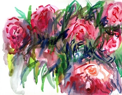 Peony Painting WATERCOLOR ORIGINAL Art Flower Artwork Floral Wall Art 11x14 - Image 1 of 3
