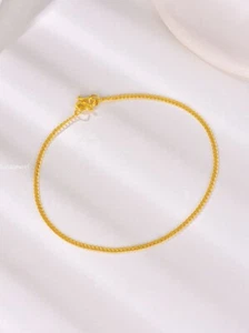 Pure 999 24K Yellow Gold Chain Women 1.4mm Lucky Cuban Curb Link Bracelet - Picture 1 of 4