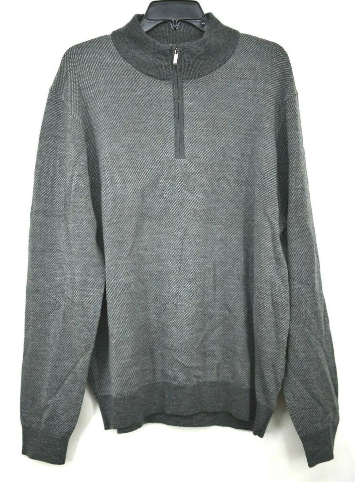 Toscano Mens Mock Neck Quarter Zip Diagonal Sweater Wool Blend Rib Trim - Image 1 of 1