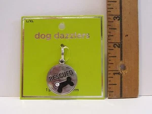 NEW DOG DAZZLERS RESCUED DOG BLACK BONE RHINESTONE COLLAR CHARM SIZE L XL - Picture 1 of 2