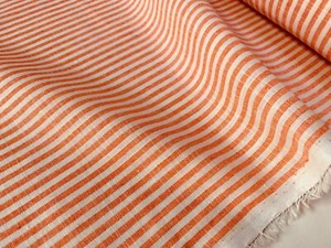 Tela de lino a rayas caramelo material ligero algodón líneas blancas 150 cm de ancho - naranja - Imagen 1 de 6