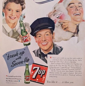 1943 Vintage 7-Up Print Ad Santa Claus Child Soldier "Fresh Up" Soda Pop - Bild 1 von 3
