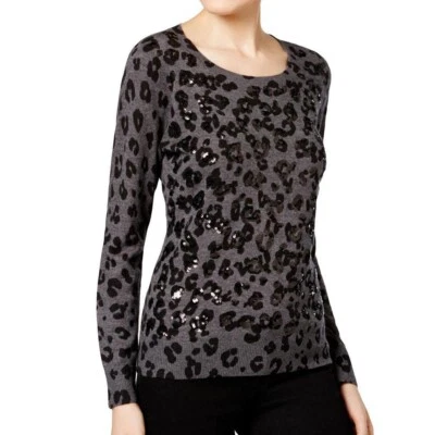 INC Wool Cashmere Silk Blend Sequined Sweater XL NWT $80 Black Grey Leopard - Image 1 of 4