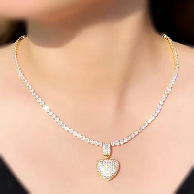 18K White/Gold Filled Made With SWAROVSKI Crystal Pave Set Heart Tennis Necklace - Изображение 1 из 4