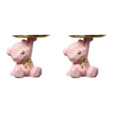 Geometric Bear Storage Sculpture Resin Key Holder Figurine for Home (pink)