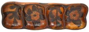 Wood Hand Carved Floral Pineapple Trinket Bowl Tray Nut Candy Dish 4 Compartment - Picture 1 of 7