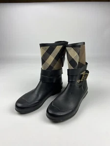 Botas de lluvia cortas Burberry Holloway negras de goma a cuadros de lona a cuadros talla 39 - Imagen 1 de 18