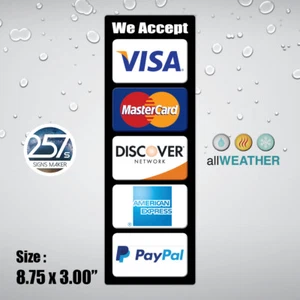 Wir akzeptieren Visa Master AE PayPal Kasse Geschäft Tür POS Kreditkarte Vinyl Aufkleber - Bild 1 von 3