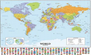 Map of the World with Country Flags Poster Giant Size 88x59" 48x32" Wall Prints - Picture 1 of 23