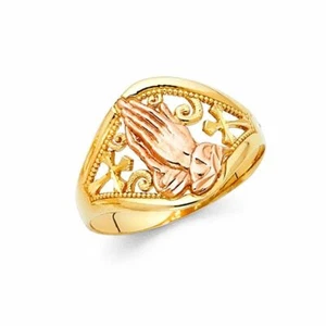 14K echter massiver zweifarbiger Goldring betende Hände Oro Solido Manos Rezando Anillo - Bild 1 von 3