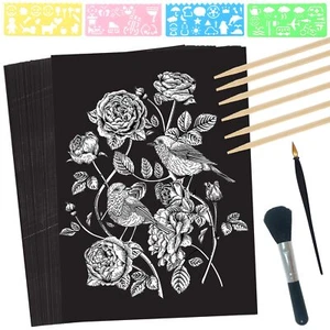 Scratch Paper Art Set 50 Sheets 8x11in Black Coated Scratchboard Large Scratc... - Picture 1 of 7