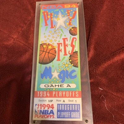 1994 NBA PLAYOFF COMMEMORATIVE TICKET - PLEXI PROTECTOR ORLANDO MAGIC INNAUGURAL - Image 1 of 4