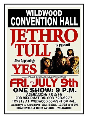JETHRO TULL 1971 CONCERT POSTER Wildwood NJ CONVENTION HALL Gig Sign - Image 1 of 3