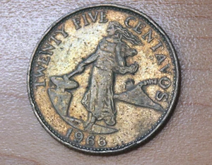 1966 Philippines 25 Centavos Small Date - Picture 1 of 2
