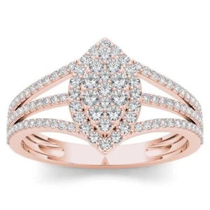 10K Rose Gold 1/2ct TDW Diamond Marquise Cluster Ring - Picture 1 of 6