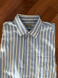 Burberry London Men's Blue & White Striped Dress Shirt Long Sleeve 18 LT USA - Picture 1 of 11