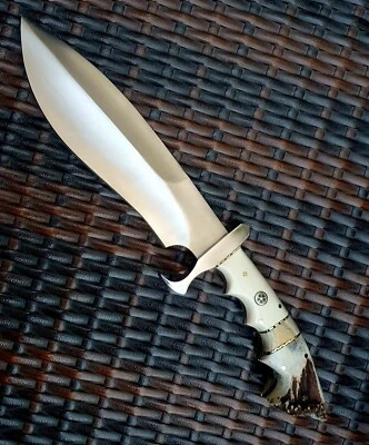 Custom Handmade D2  Steel 15" Hunting Survival Bowie Knife Bone & STAG Handle  - Image 1 of 4
