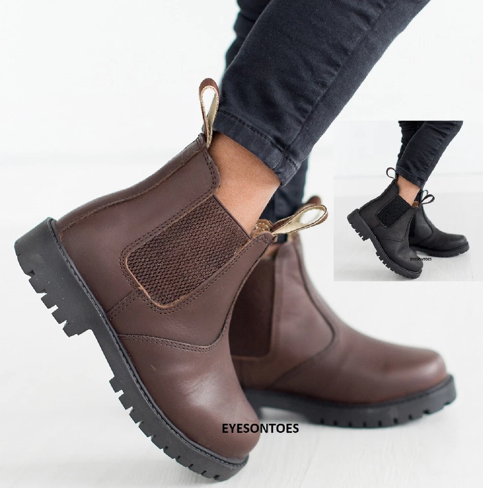 KIDS BOYS LEATHER CHELSEA DEALER ANKLE BOOTS PULL ON CHILDRENS BROWN SHOES SIZE
