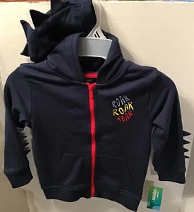 Garanimals 365 Kids Boys Dino Hoodie, Navy - Size 4 NWT ROAR Spines on hood Arms - Picture 1 of 8