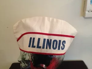 VINTAGE ILLINOIS TUCH CONVENTION HUT WEISS MIT ROTEN PASPELN & BLAUEM SCHRIFTZUG - Bild 1 von 8